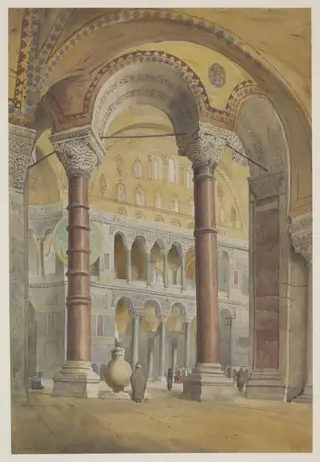 Interior of Santa Sophia, Constantinople, by Richard Phené FRIBA FSA Spiers, watercolor, 1866