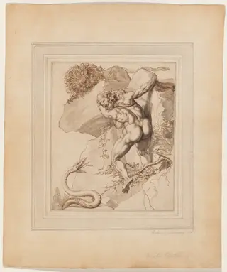 A Man Trapped between a Lion and a Serpent, by Richard Cosway, ink, 1794