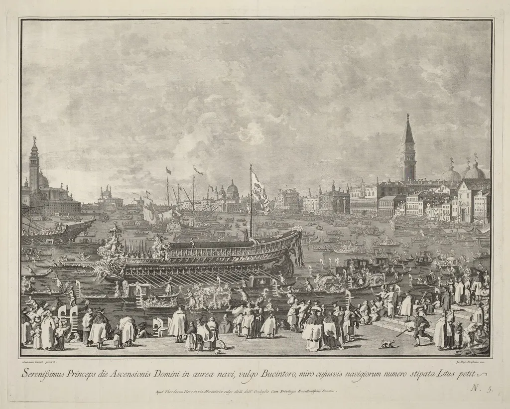 The Doge in the Bucintoro Departing for the Porto di Lido on Ascension Day, by Giovanni Battista Brustolon, ink, 1764
