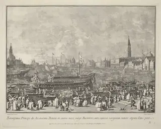 The Doge in the Bucintoro Departing for the Porto di Lido on Ascension Day, by Giovanni Battista Brustolon, ink, 1764
