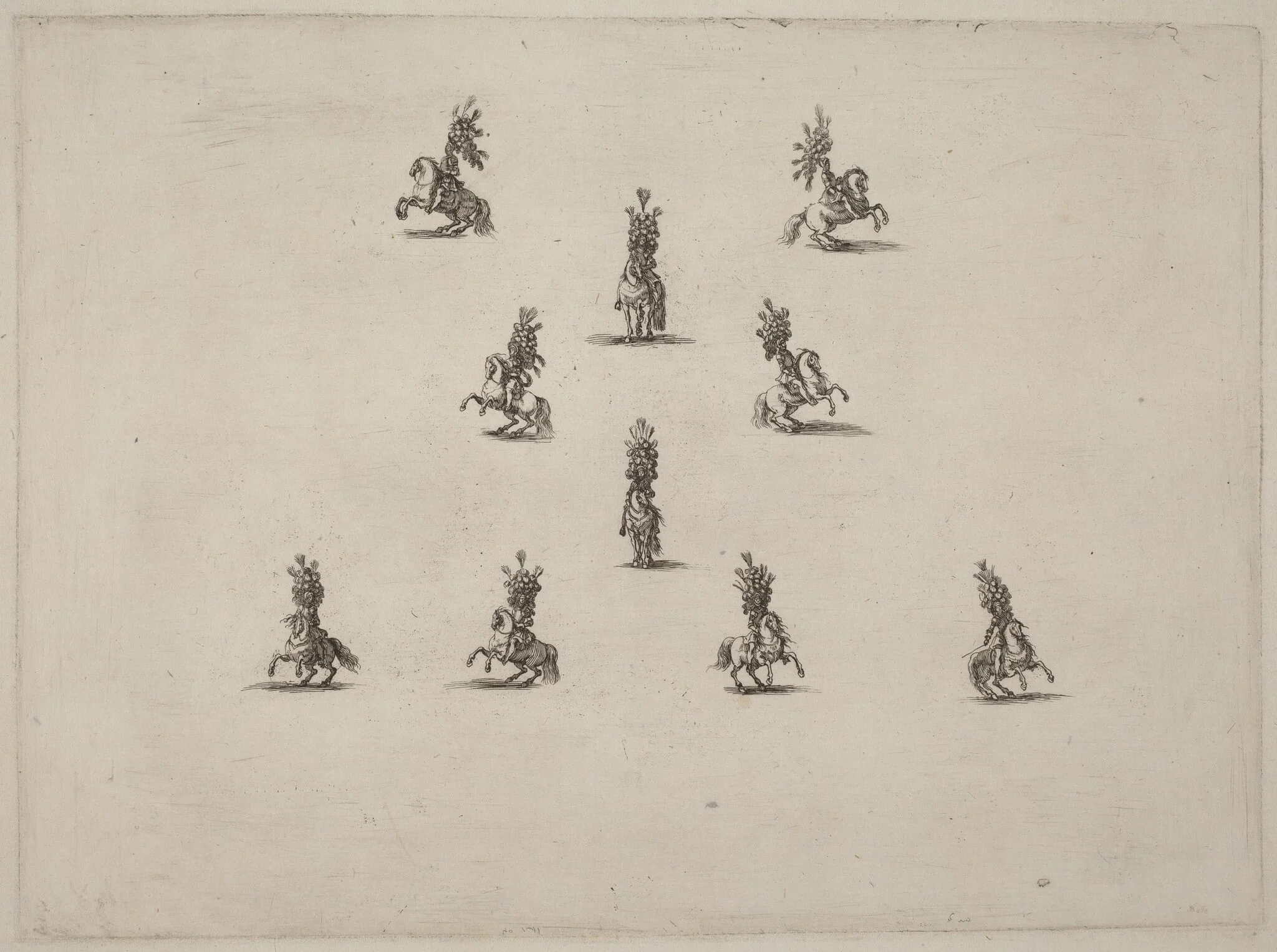 Ten Cavaliers with Large Plumed Helmets, detail