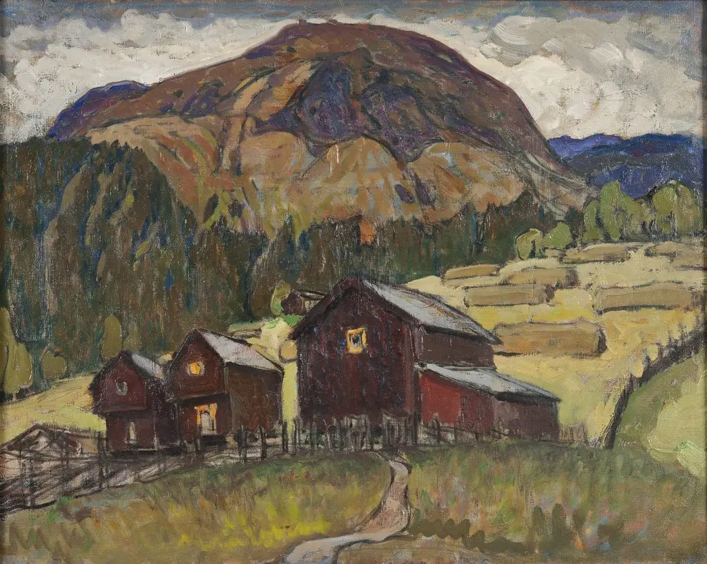 Summer Landscape with Shielings. Study from North Norway, by Anna Boberg, oil, 1909