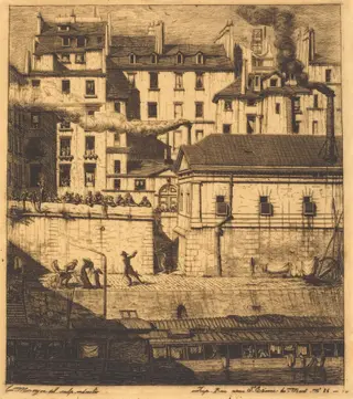 La morgue, Paris (The Mortuary), by Charles Meryon, ink, 1854
