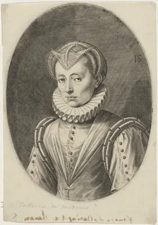 Catherine de Medici (?), by Jan Sadeler I, ink, 1575