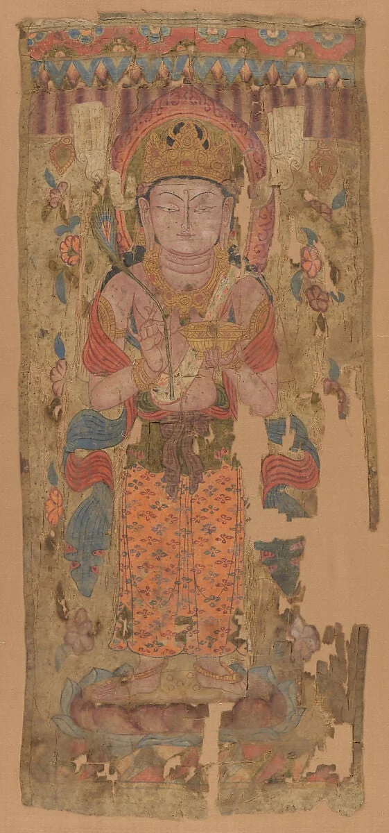 唐/五代 菩薩圖|Banner with Bodhisattva, possibly Mahamayuri, detail