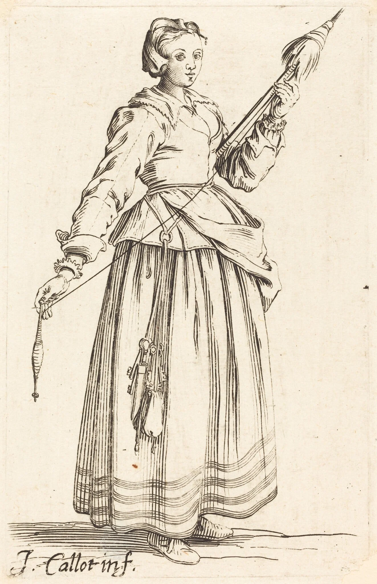 Young Woman with Distaff, Facing Right, detail
