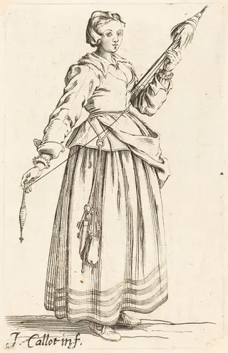 Young Woman with Distaff, Facing Right, by Israel Henriet, ink, 1626