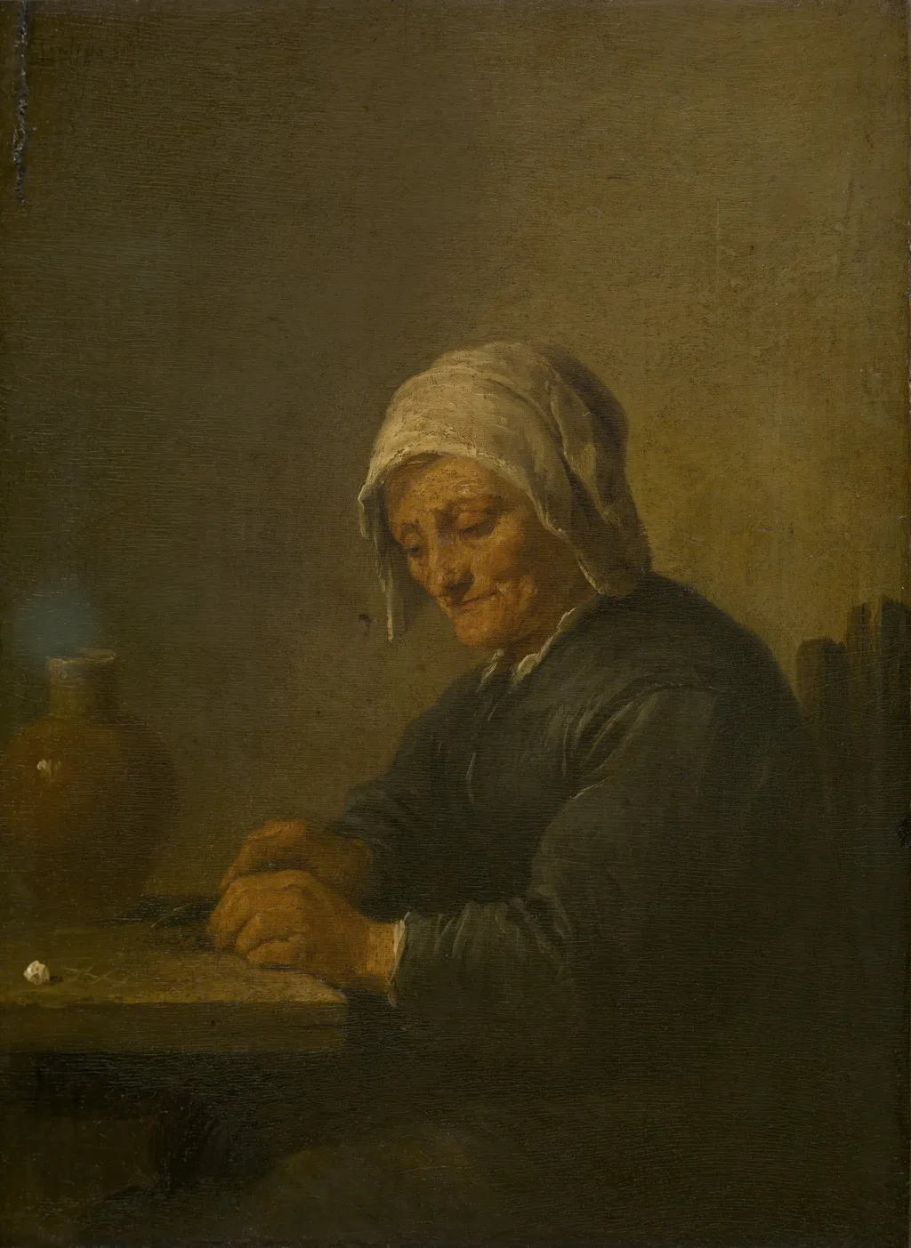 An Old Woman Cutting Tobacco, by David Teniers the Younger, oil, 1650