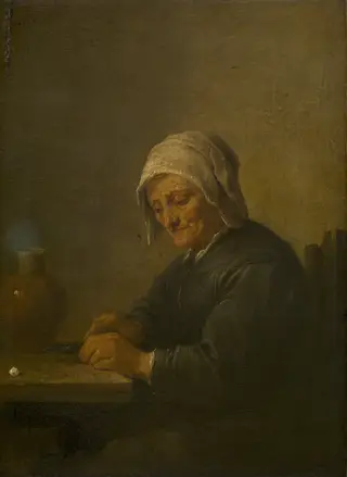 An Old Woman Cutting Tobacco, by David Teniers the Younger, oil, 1650