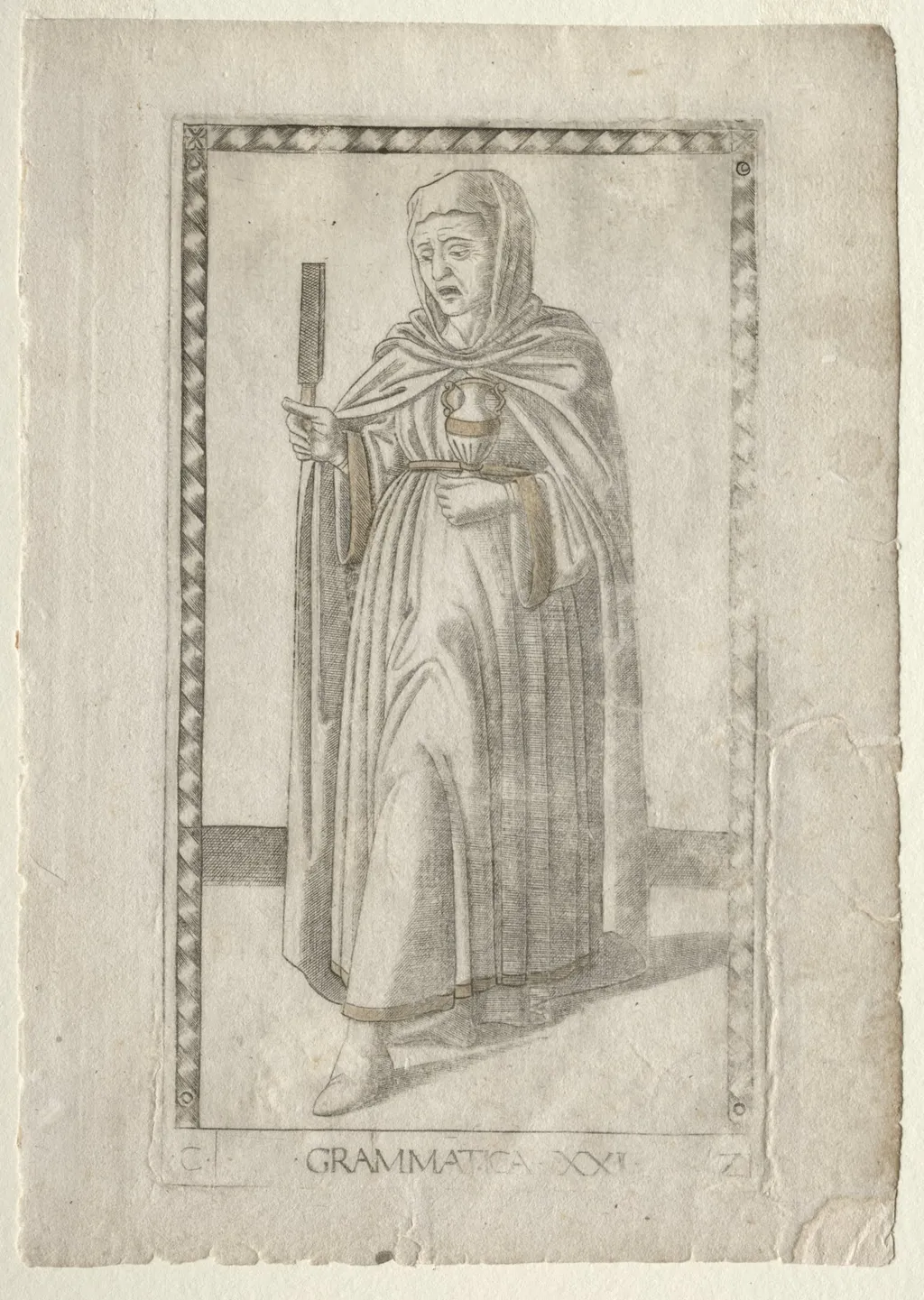 Grammar (from the Tarocchi, series C:  Liberal Arts, #21), by Master of the E-Series Tarocchi, 1467