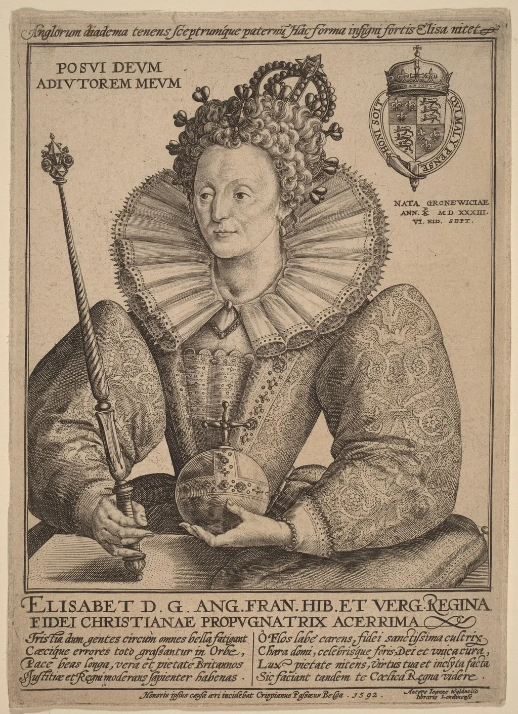 Elizabeth, Queen of England, by Crispijn van de Passe I, ink, 1592