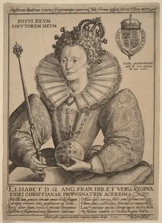 Elizabeth, Queen of England, by Crispijn van de Passe I, ink, 1592