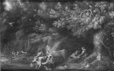 Shepherds Watering Cattle in a Forest, detail