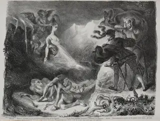 Illustrations for Faust: Marguerite's shadow appears to Faust, by Eugène Delacroix, 1828