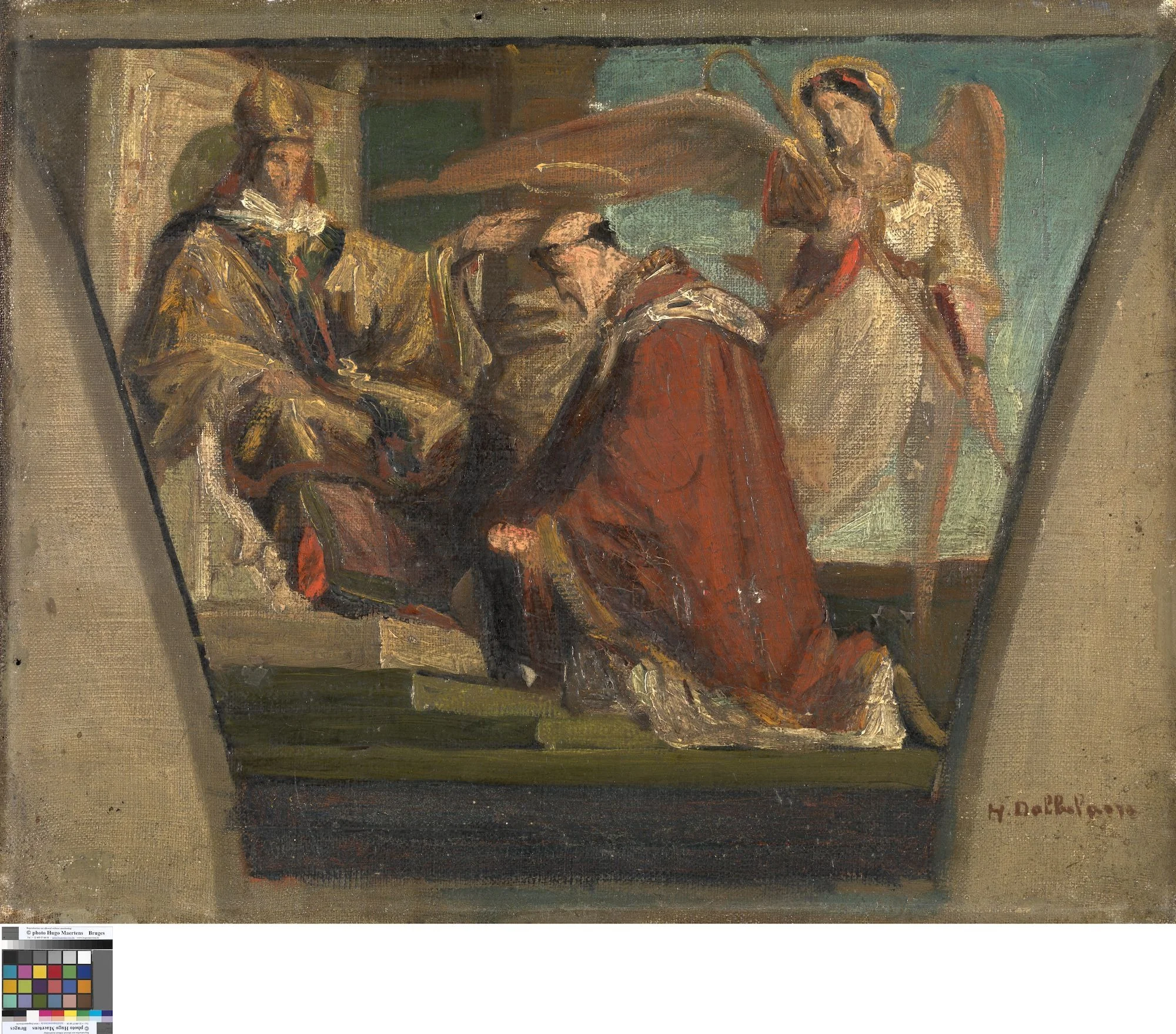 Heilige geknield voor een bisschop, detail