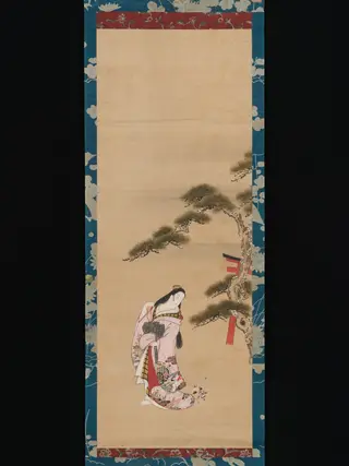 The Third Princess and a Cat, from the "New Herbs I" (Wakana I) chapter The Tale of Genji (Genji monogatari}, by Matsuno Chikanobu, unspecified, 1749