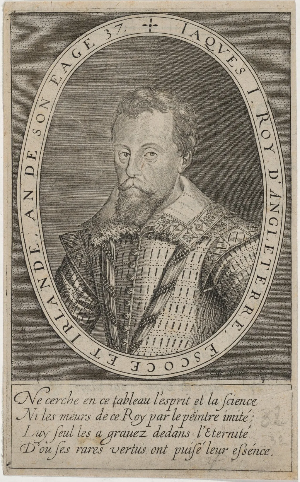 James I, by Karel van Mallery, ink, 1603