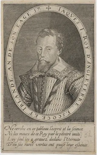 James I, by Karel van Mallery, ink, 1603
