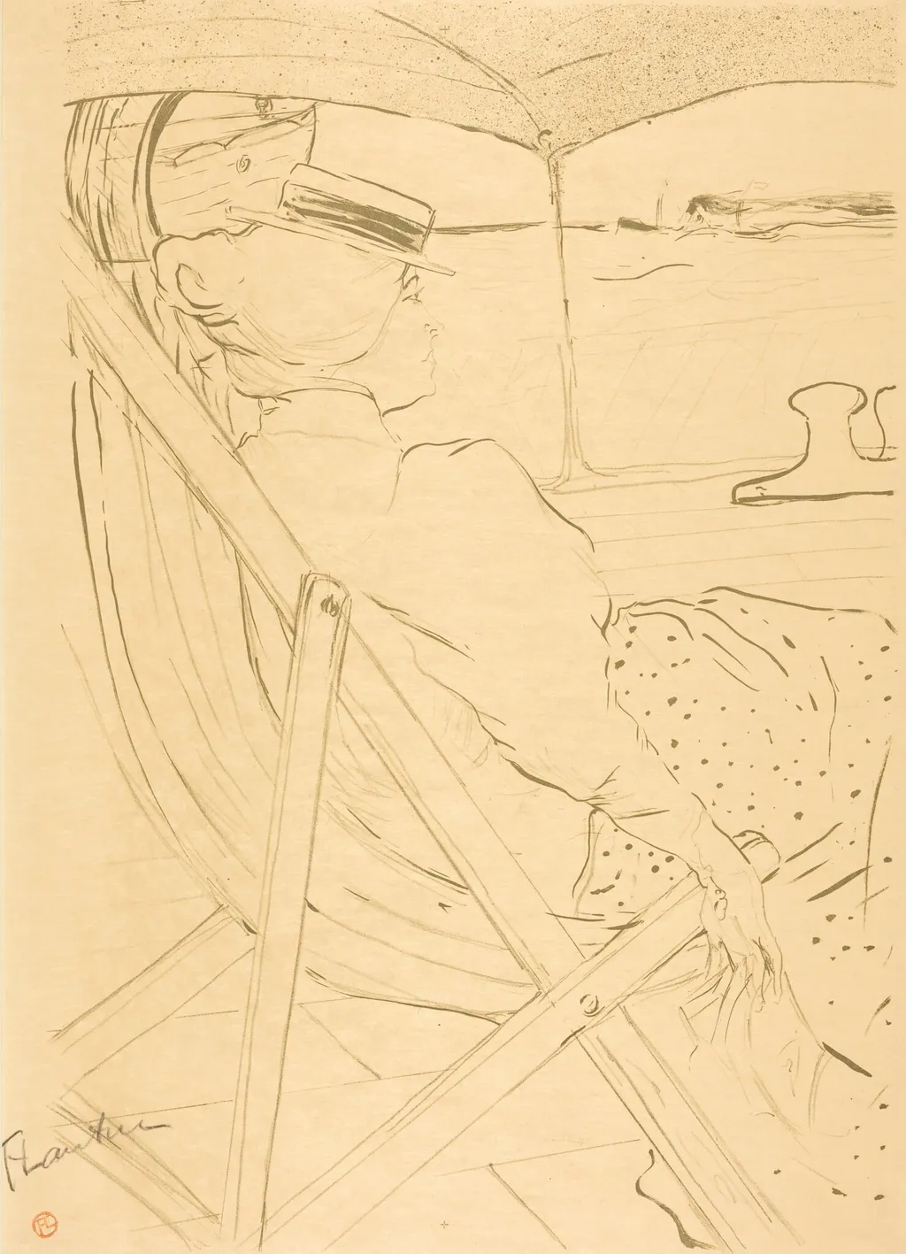 The Passenger from Cabin 54 - Sailing in a Yacht (La passagère du 54 - Promenade en yacht), by Henri de Toulouse-Lautrec, ink, 1896