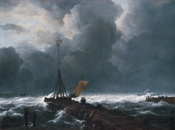 Rough Sea at a Jetty, detail