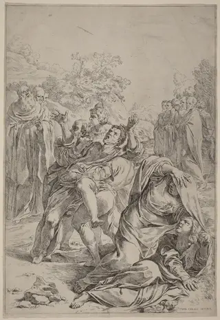 Saint Benedict Healing the Possessed, by Simone Cantarini, ink, 1630