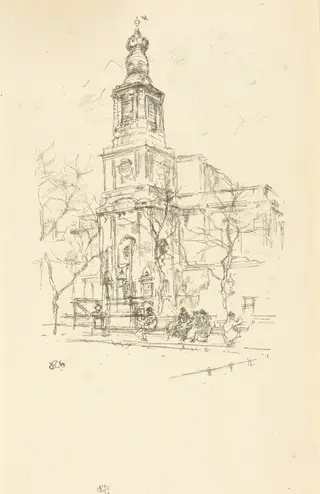 Saint Anne's, Soho, by James McNeill Whistler, ink, 1896
