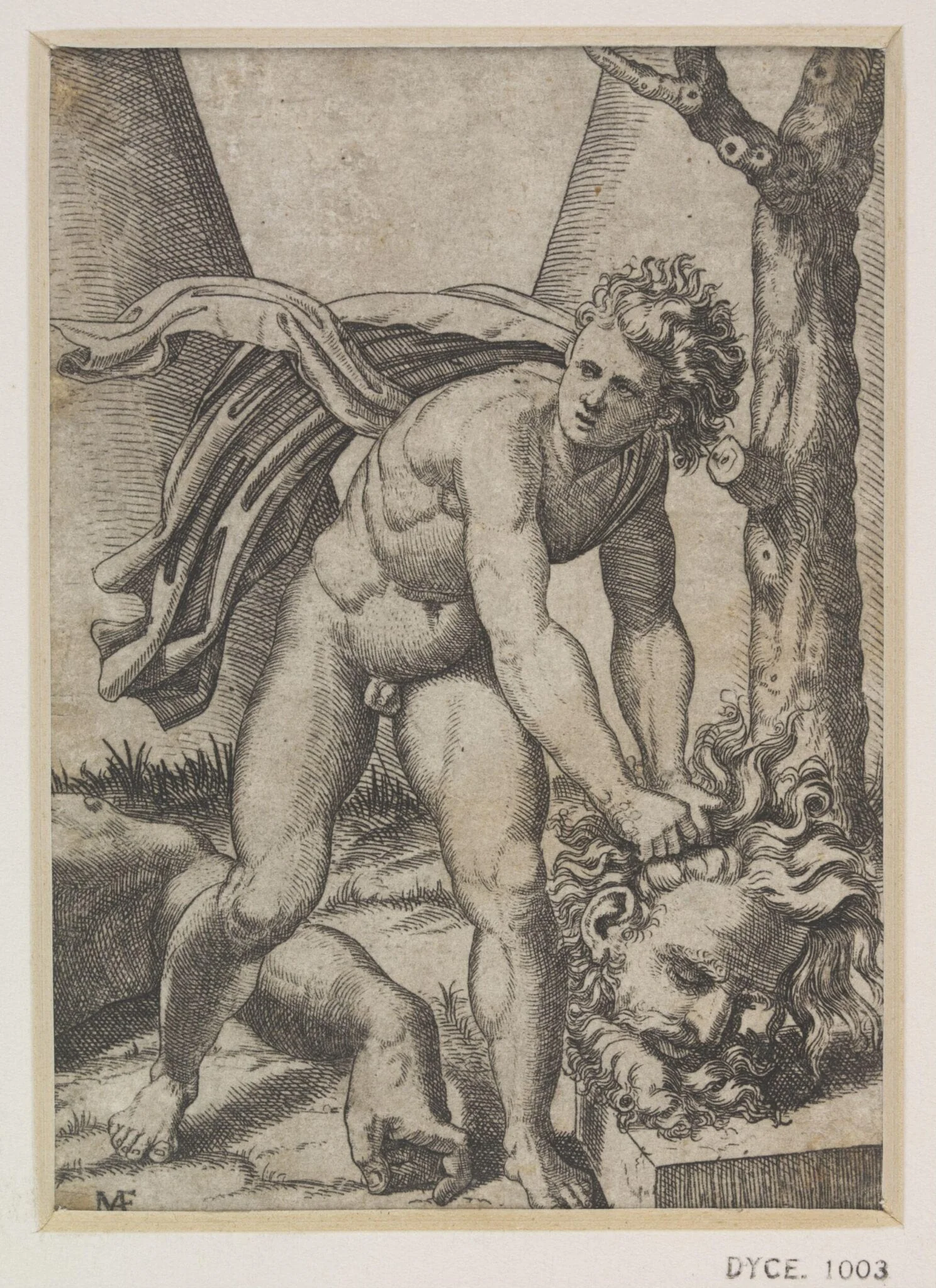 David raising the head of Goliath, detail