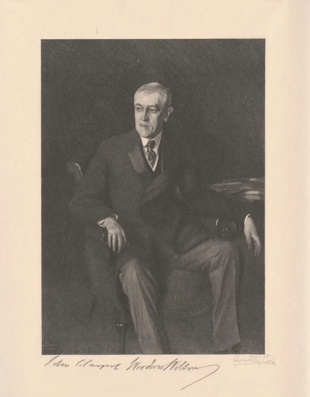 Woodrow Wilson, by Timothy Cole, ink, 1918