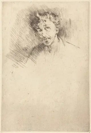 Whistler with the White Lock, by James McNeill Whistler, ink, 1879
