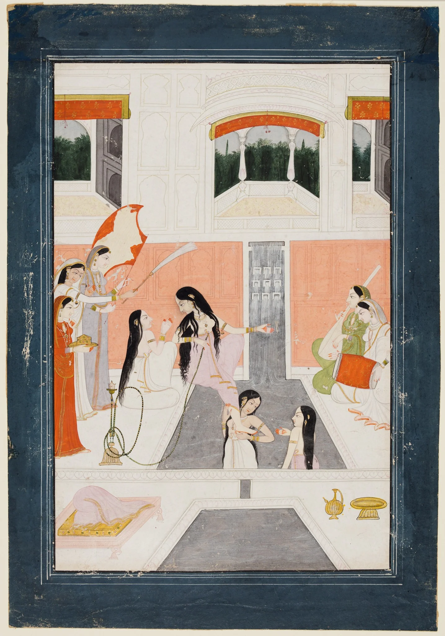 Palace Women Enjoy Music by the Side of a Water Cascade, detail