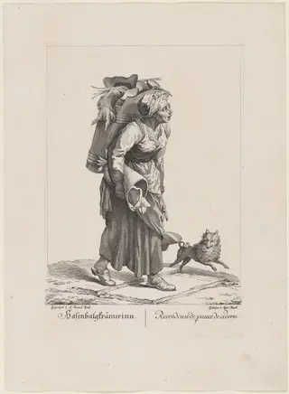 Hasenbalgkrämerinn/Revendeuse de peaux de Lièvres (Seller of Hares' Skins), by Quirin Mark, ink, 1775