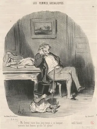 Ma femme reste bien longtemps a ce banquet ..., by Honoré Daumier, ink, 1849