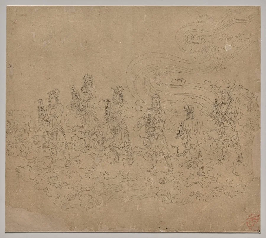 Album of Daoist and Buddhist Themes: Procession of Daoist Deities: Leaf 23, detail