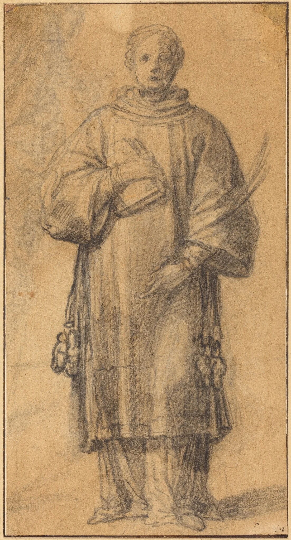 A Standing Saint Holding a Book and a Palm Frond, detail