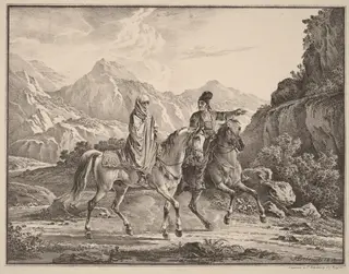 Man and Veiled Woman on Horseback, by Aleksandr Osipovich Orlovskii, ink, 1820