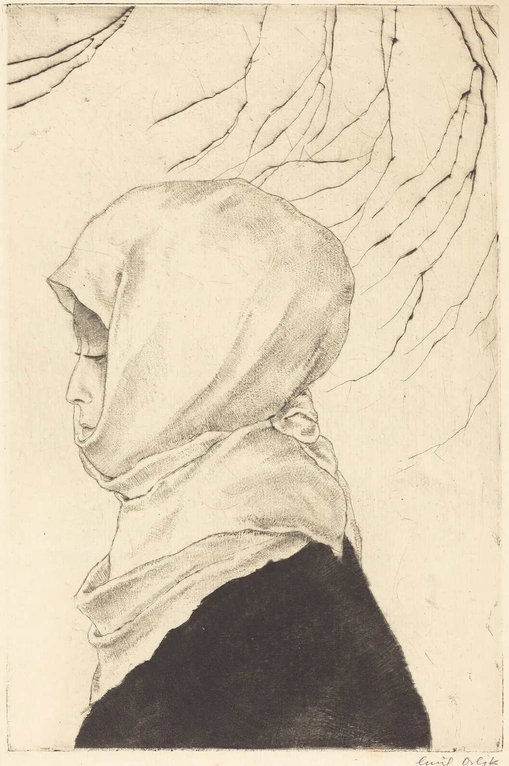 Japanerin im Winterkleid (Japanese Woman in Winter Dress), by Emil Orlik, ink, 1902
