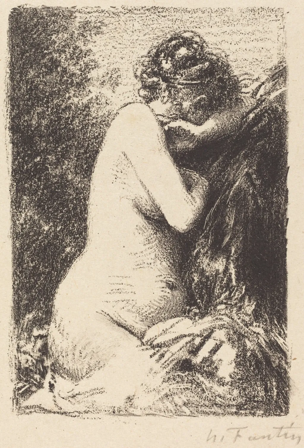 Weeper: Study of a Nude Woman, Seated with Profile to Right, by Henri Fantin-Latour, ink, 1899