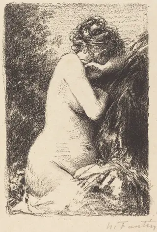 Weeper: Study of a Nude Woman, Seated with Profile to Right, by Henri Fantin-Latour, ink, 1899