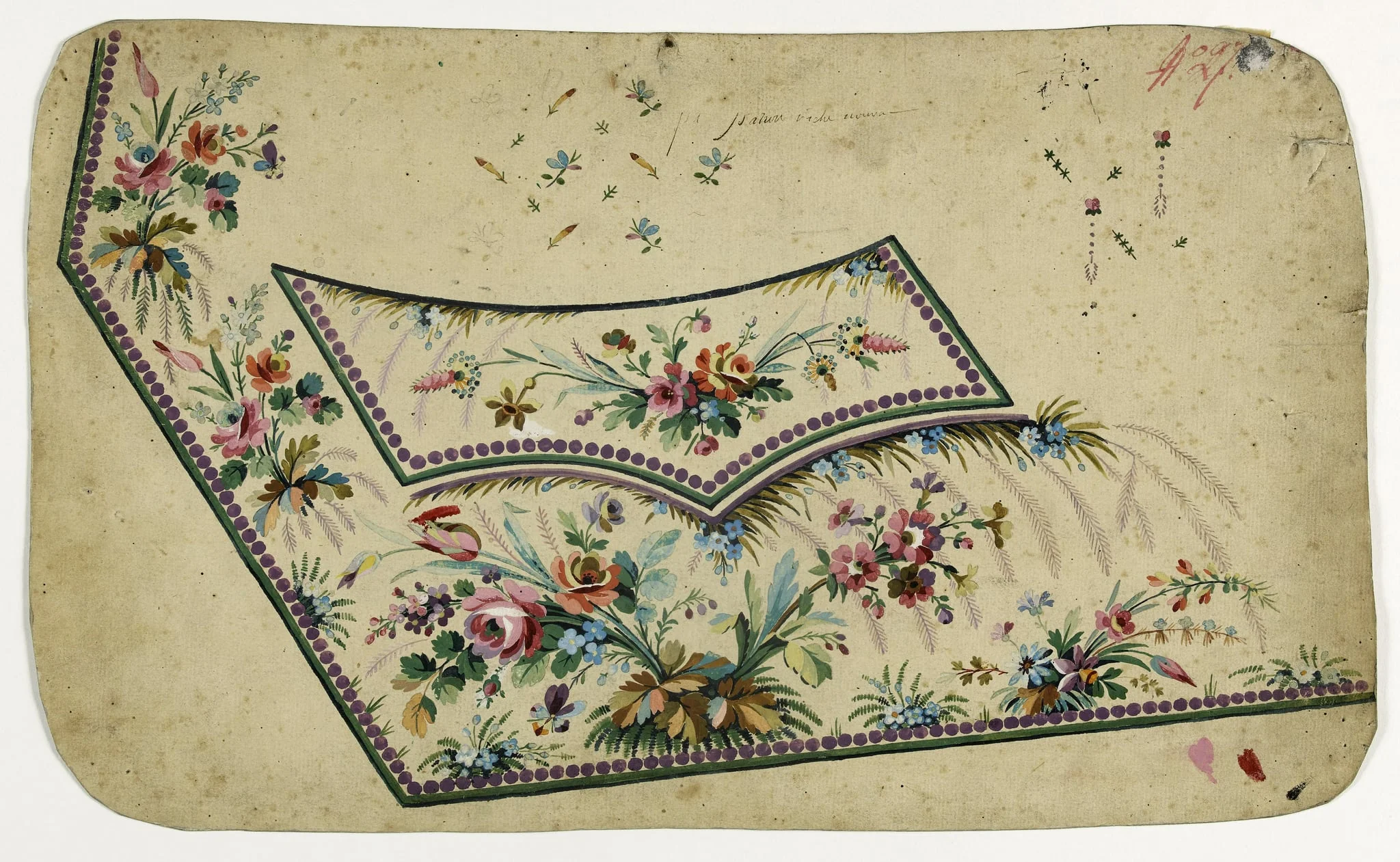 Gilet fleurs et perles mauves, projets de broderies de gilet, XVIIIème siècle, detail