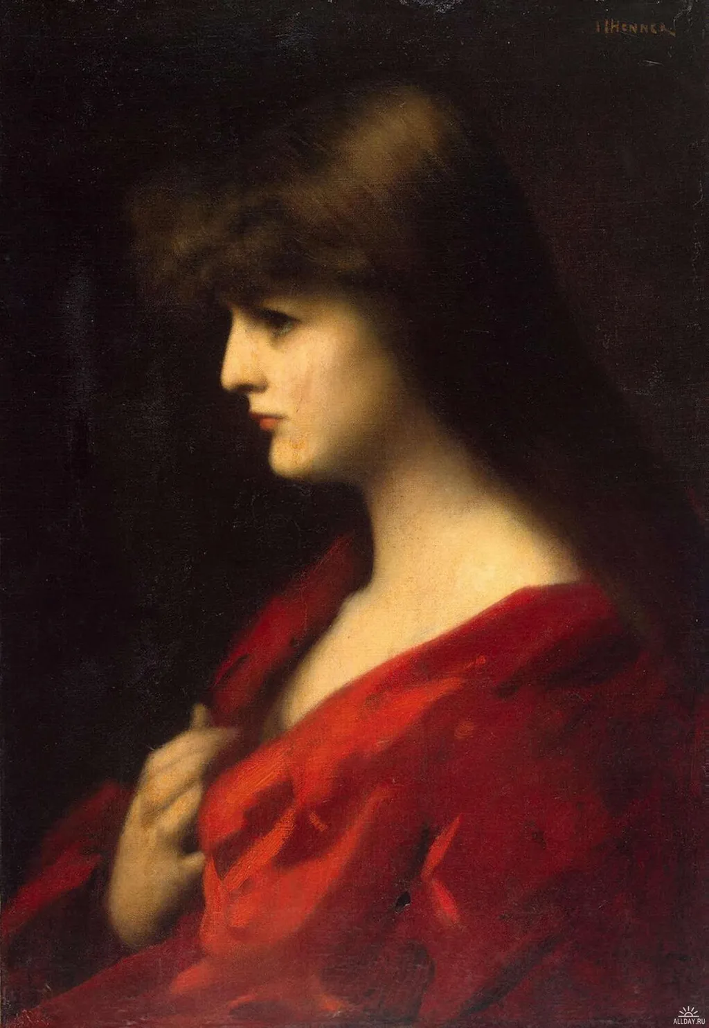 Study of a Woman in Red, by Jean-Jacques Henner, oil, 1896