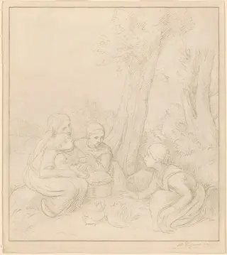 The Pigeons, by Alphonse Legros, graphite, 1905