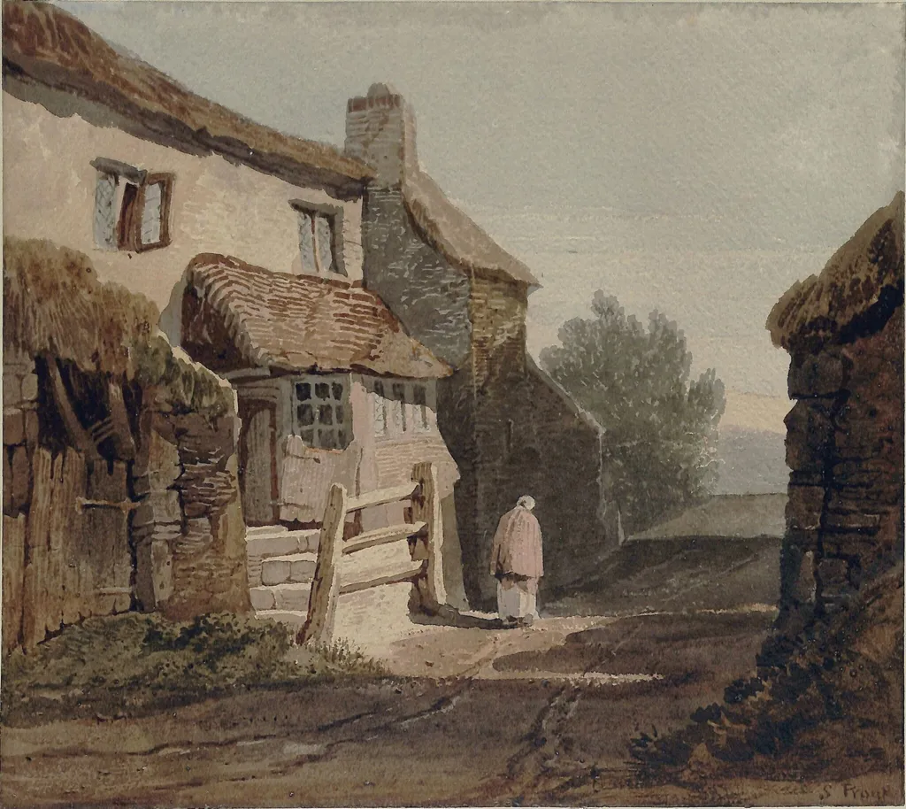 A Cottage in Cornwall, by Samuel Prout, watercolor, 1800