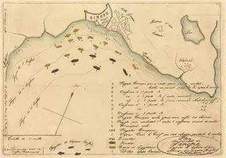 Plan du Combat de Sinope (Plan of the Battle of Sinope), by Charles Meryon, watercolor, 1853