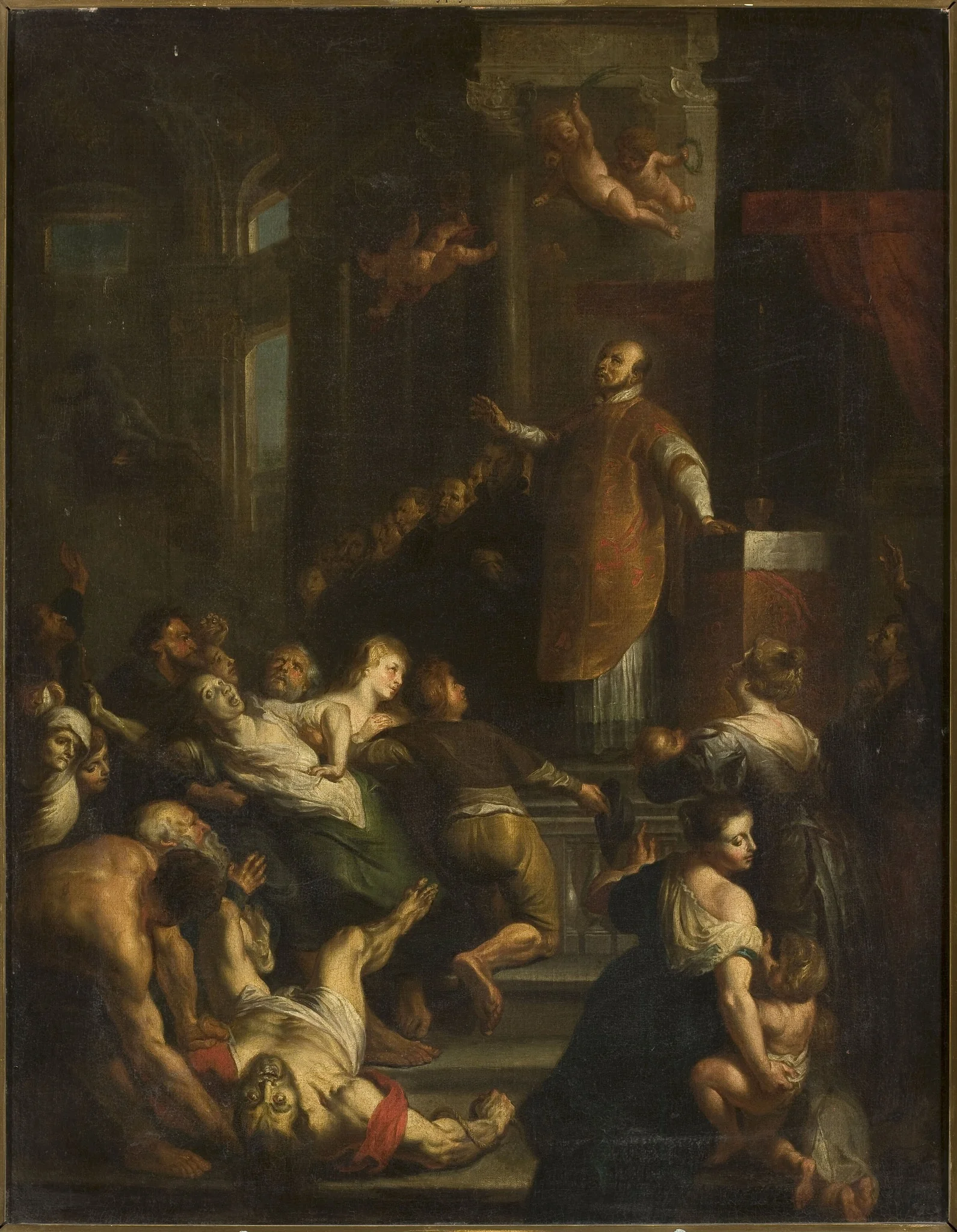 Saint before an altar, detail