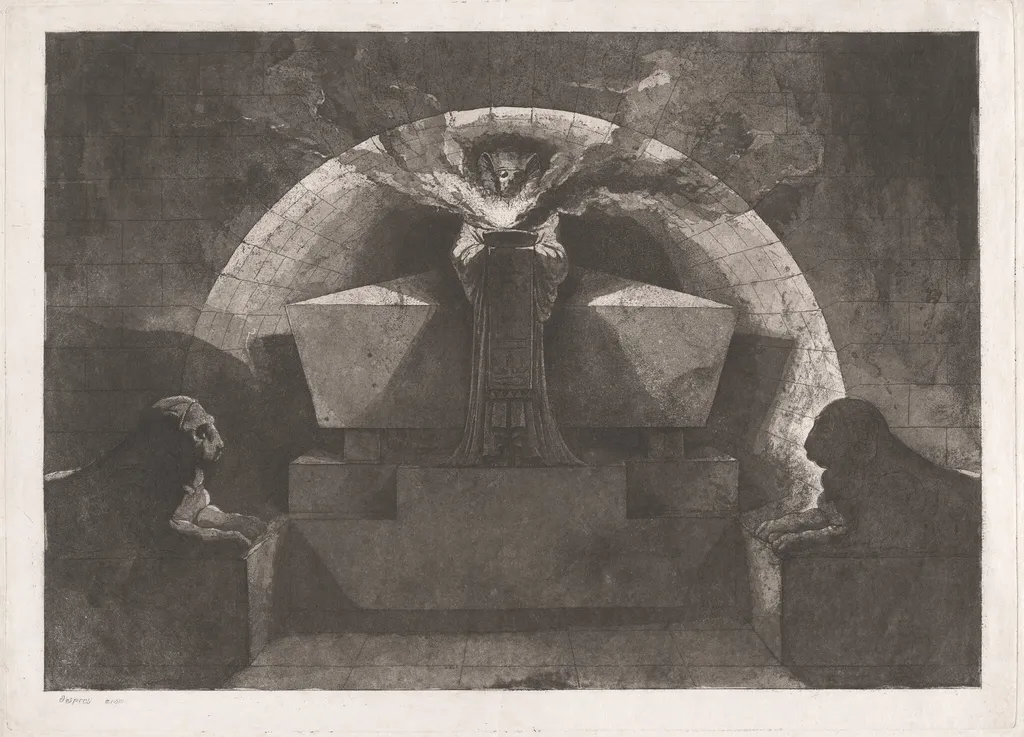 Tomb with Death Standing, by Louis-Jean Desprez, ink, 1782