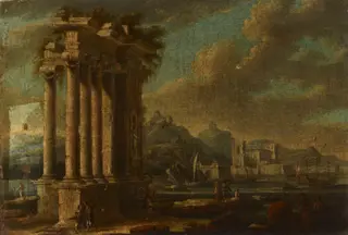 Maritime Landscape with Ruins, by Leonardo Coccorante, oil, 1725