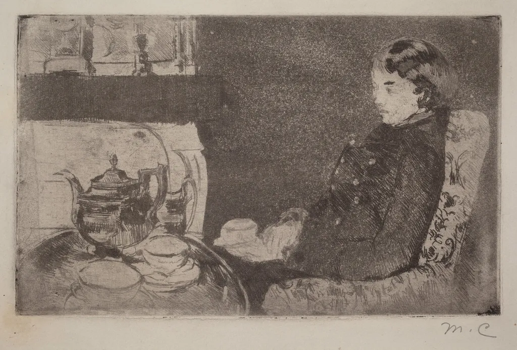 Lydia at Afternoon Tea, by Mary Cassatt, ink, 1882
