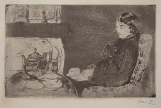 Lydia at Afternoon Tea, by Mary Cassatt, ink, 1882
