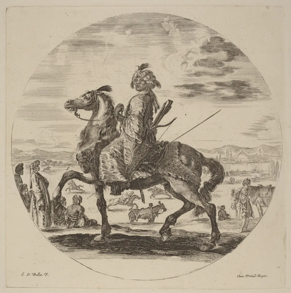 Moorish Cavalier, by Stefano Della Bella, ink, 1637