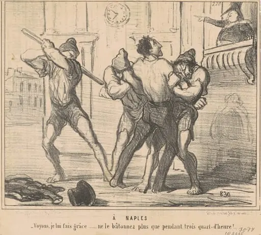 A  Naples: Voyons, je lui fais grace ..., by Honoré Daumier, ink, 1855
